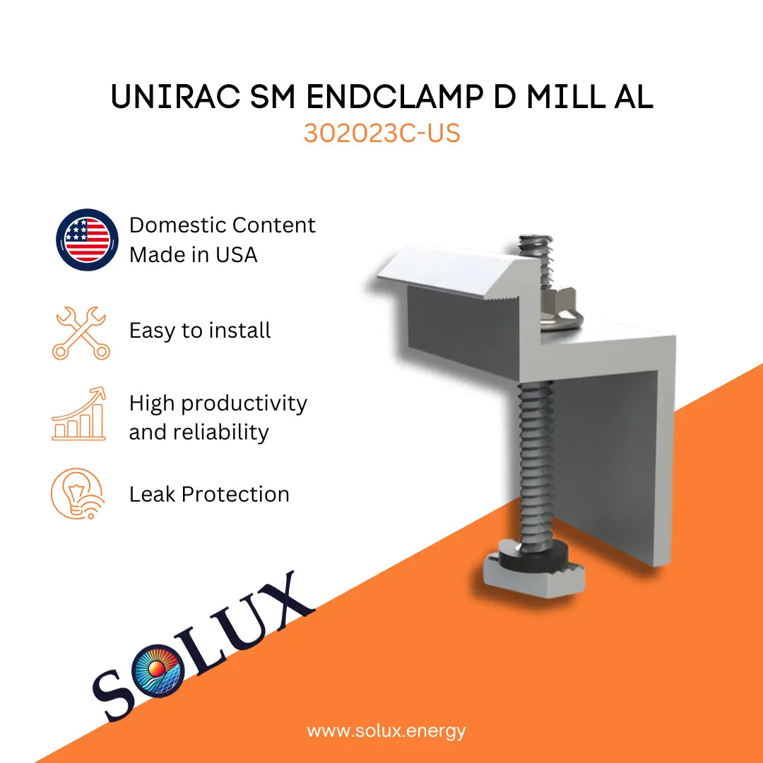 This is an image of Unirac Unirac SolarMount End Clamp D, MIll, 302023C-US, Domestic Solution